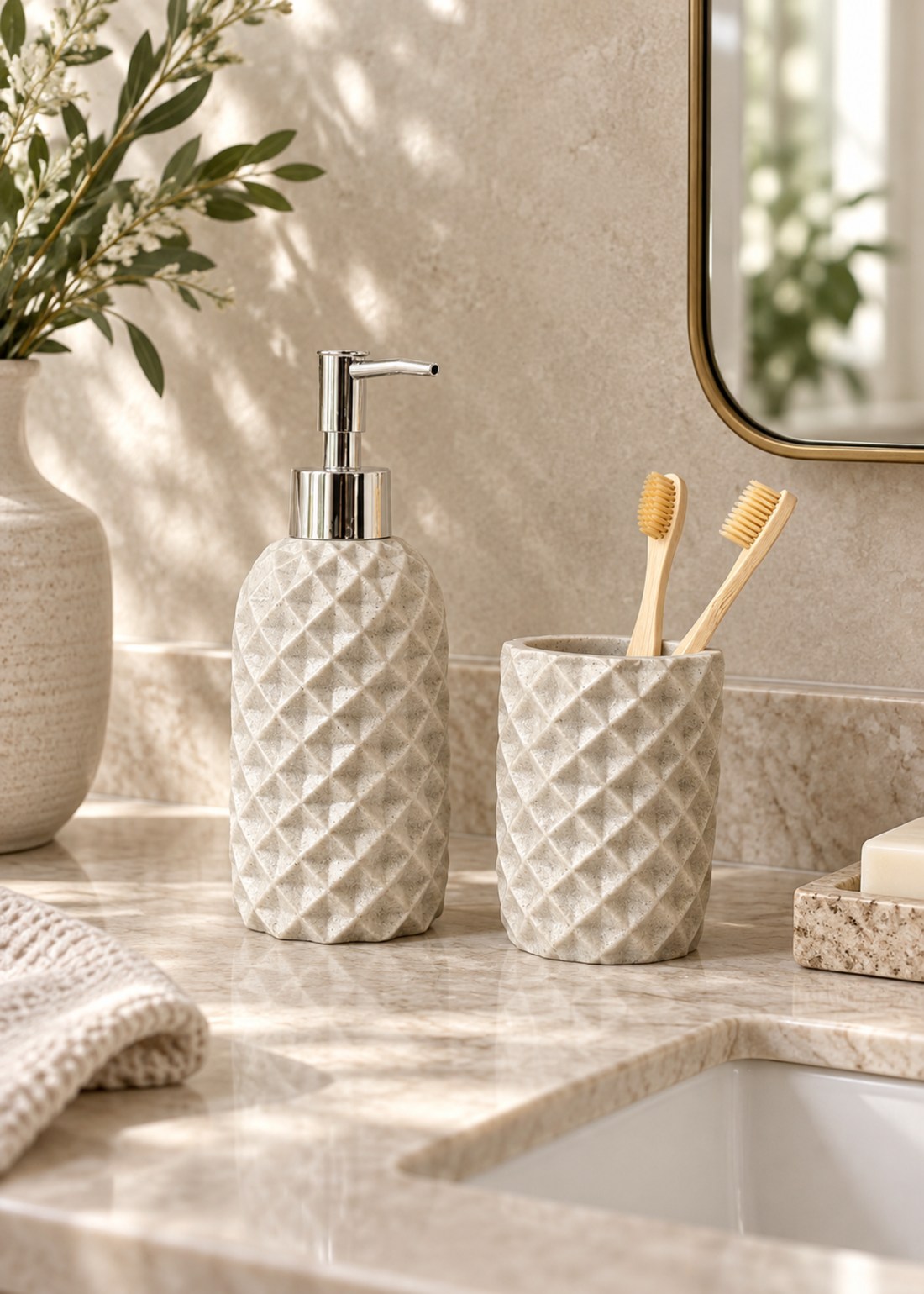 Diamond Weave Bath Set - Beige (Set of 2)