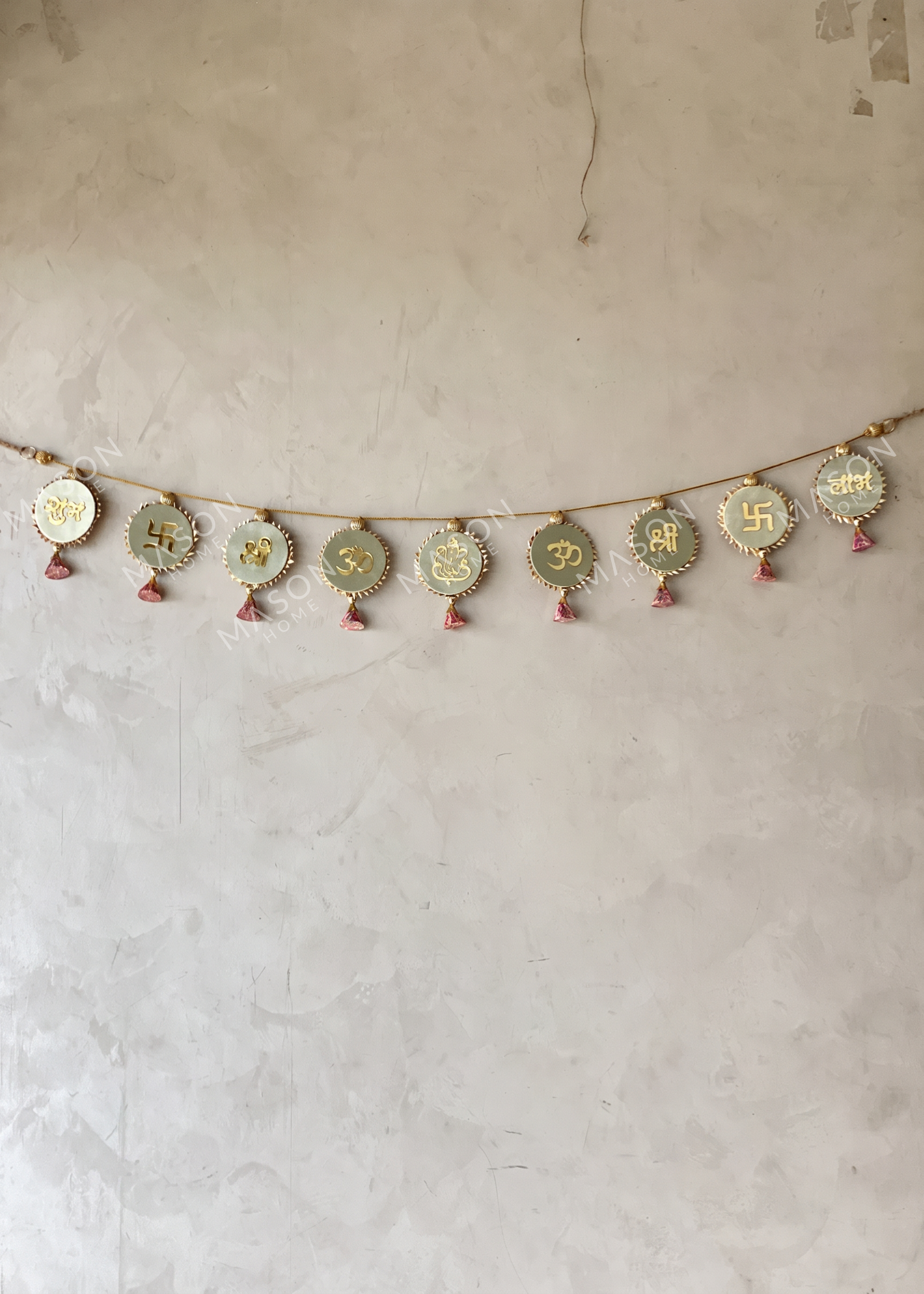 Festive Shubh Rang Reversible Toran - Green &amp; Pink