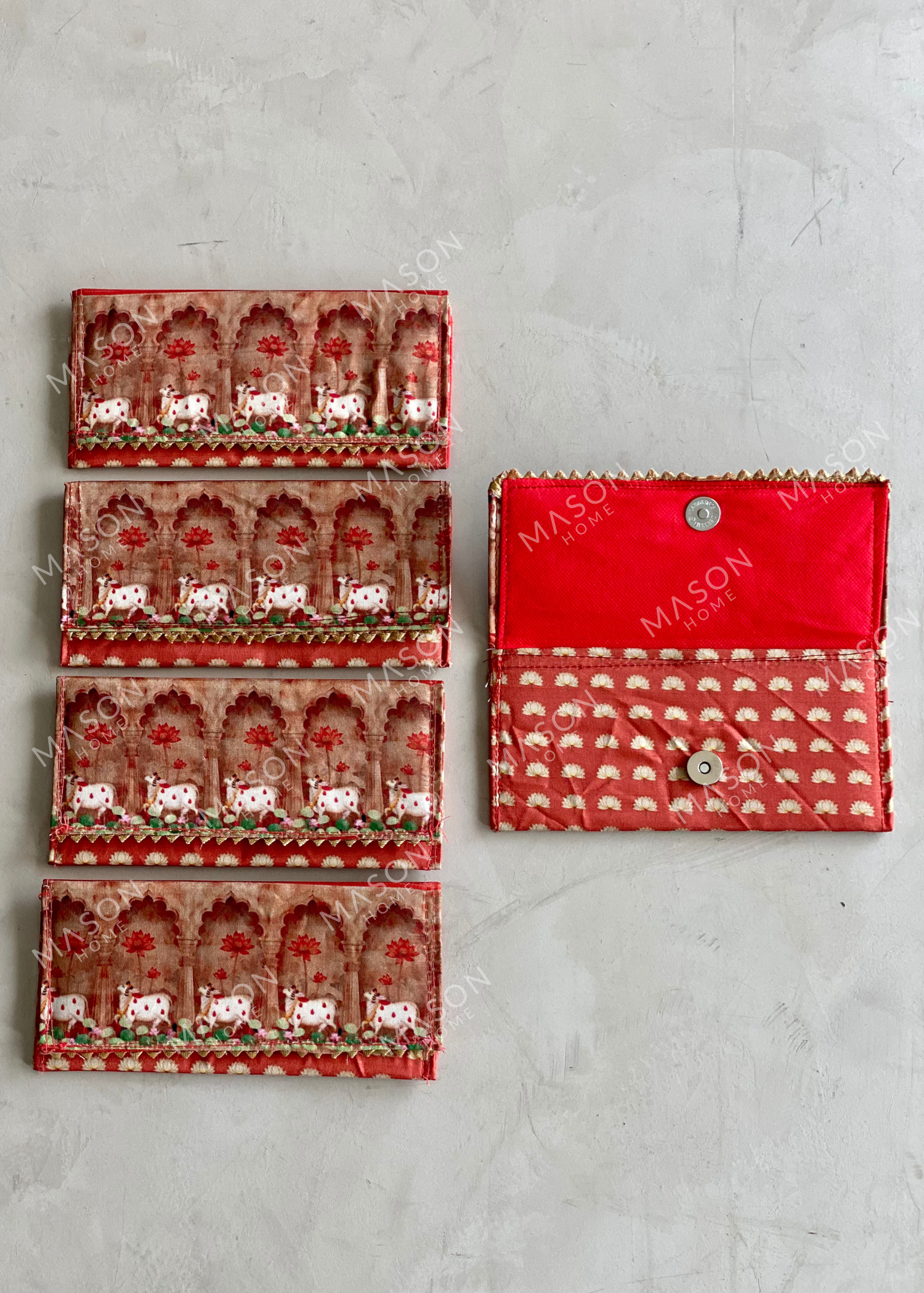 Festive Vrindavan Lotus Envelopes - Red (Set of 5)