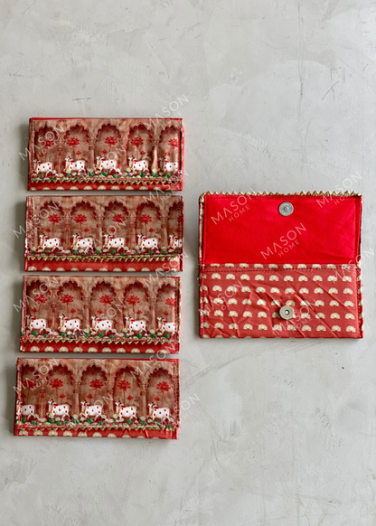 Festive Vrindavan Lotus Envelopes - Red (Set of 5)
