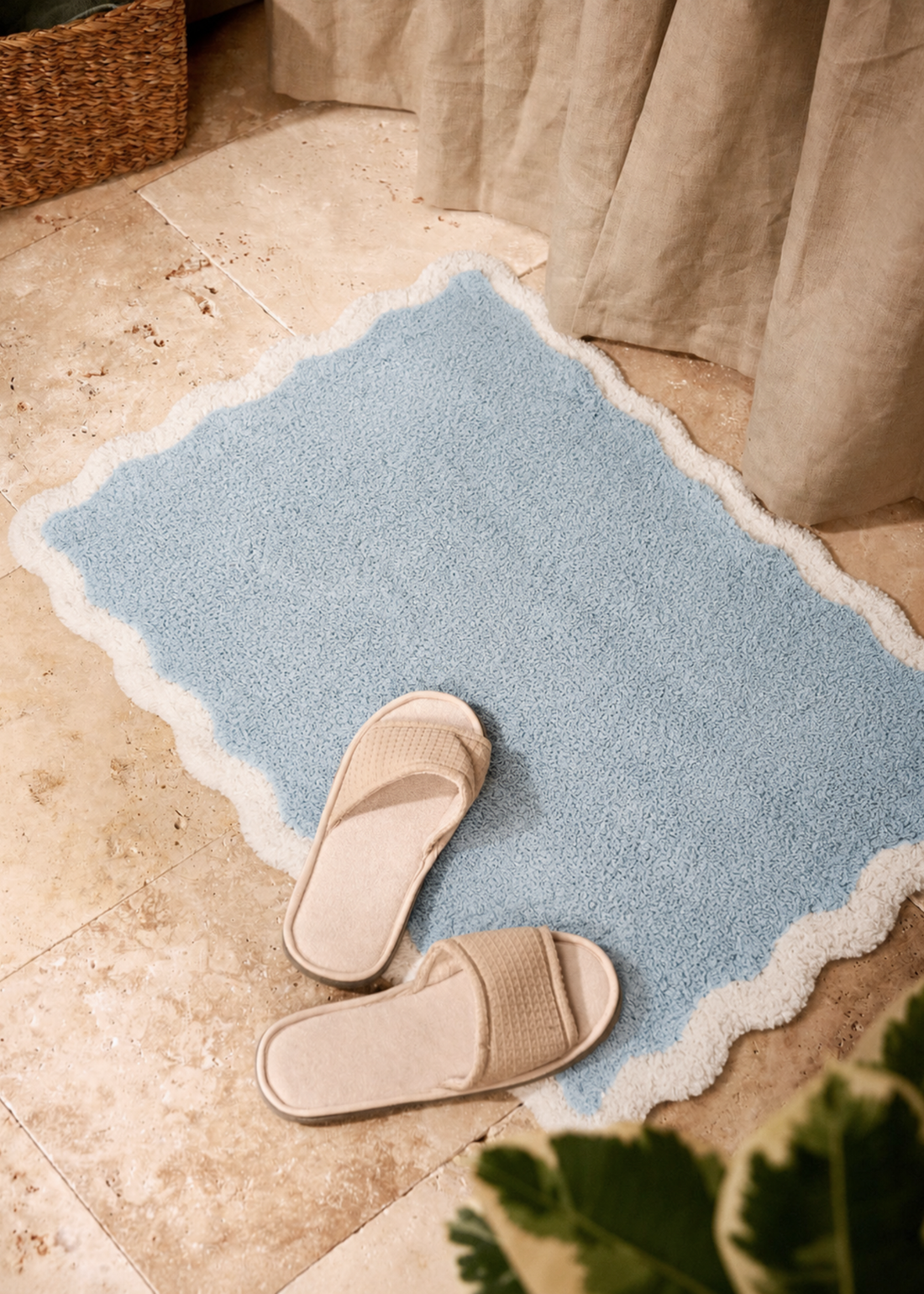 Scallia Anti Slip - Tufted - Cotton Bath Mat - Blue - 60 x 40 cm