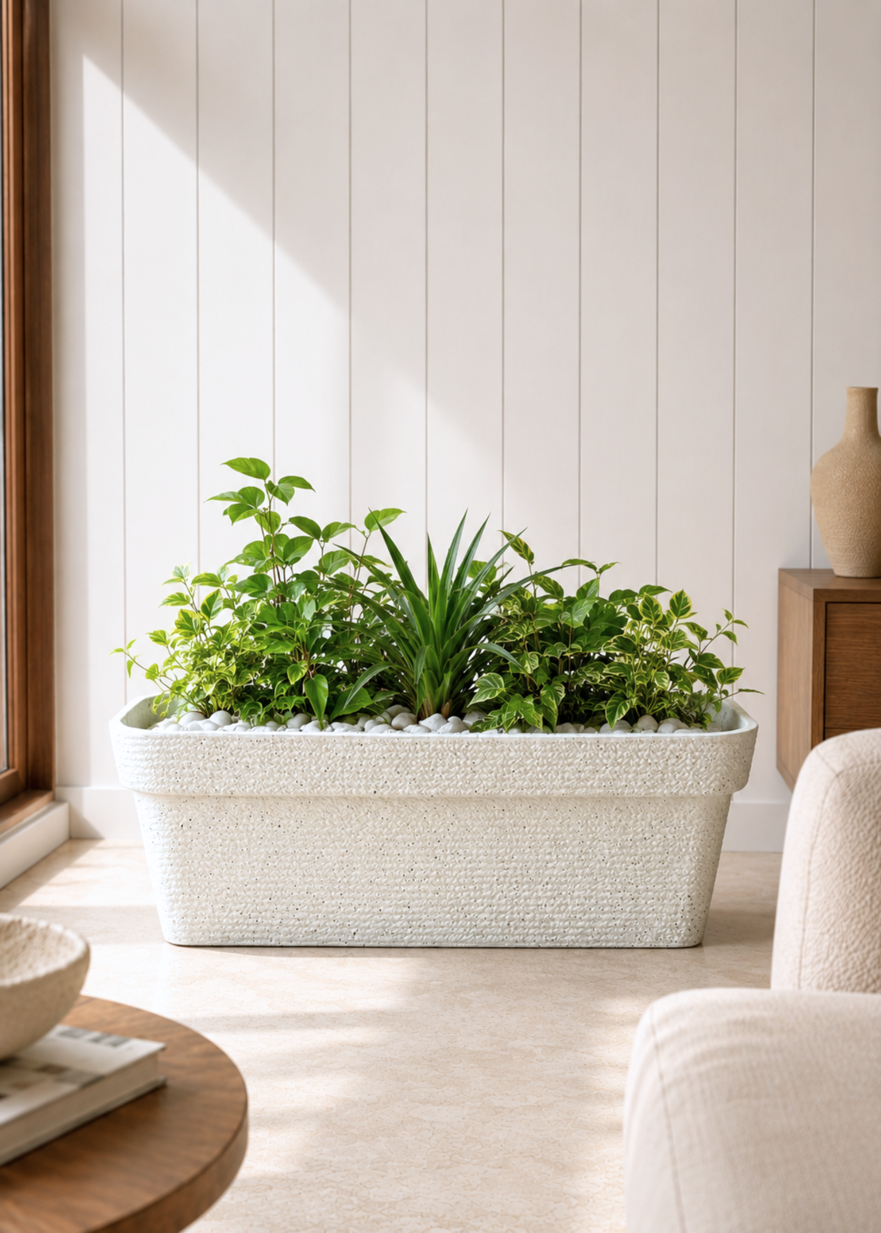 Cavon Rectangle Planters - Ivory