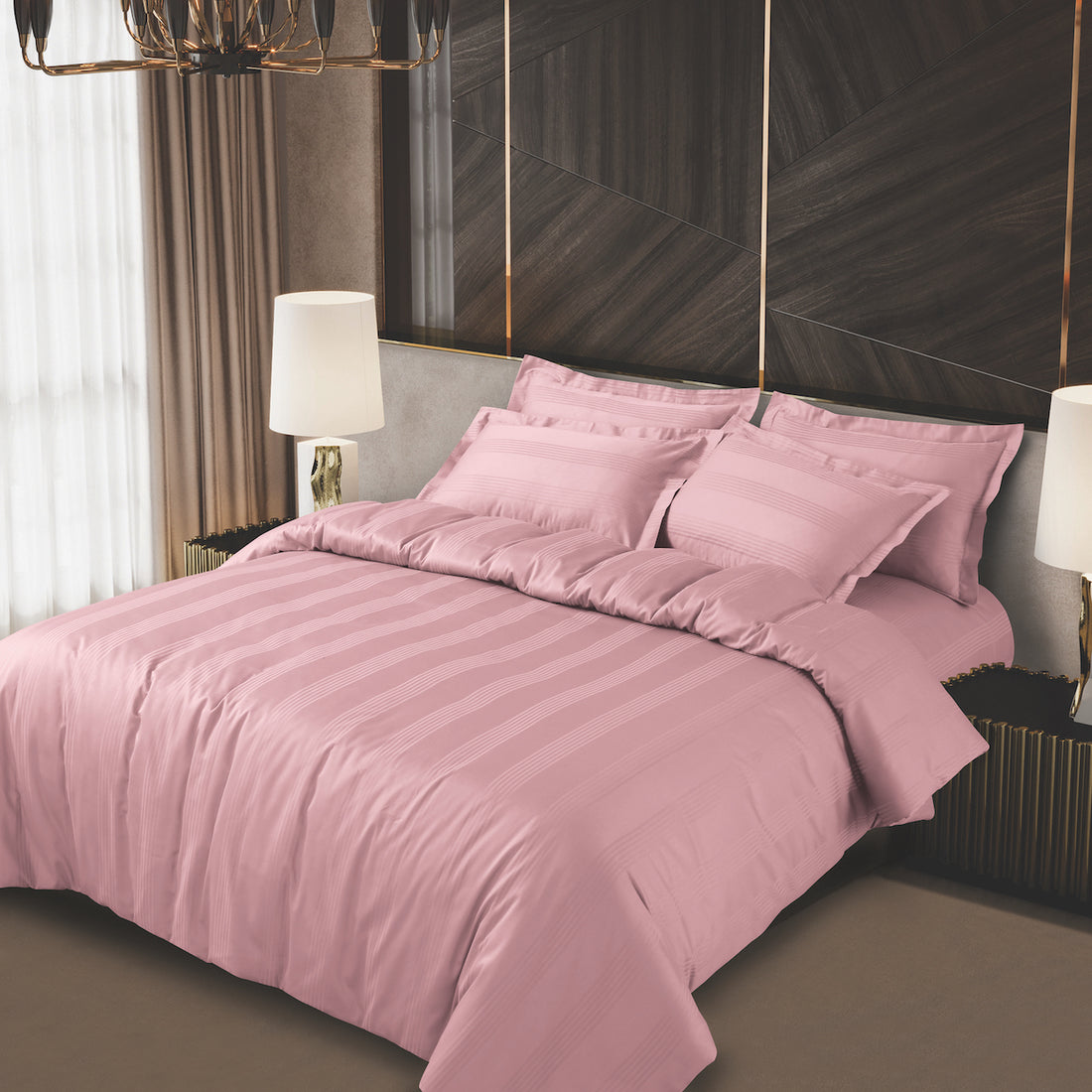 Turin Jacquard Rose Pink Stripes Duvet Cover