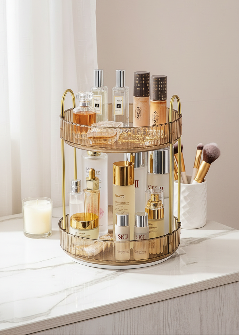 Two Tier Rotating Makeup Organiser - Amber