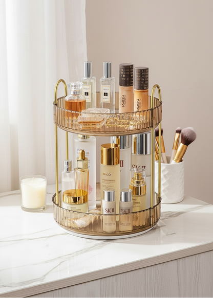 Two Tier Rotating Makeup Organiser - Amber