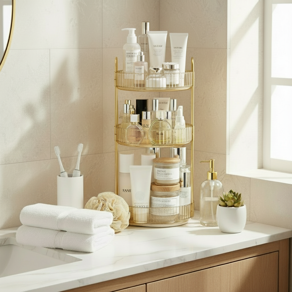 Three Tier Rotating Makeup Organiser - Amber