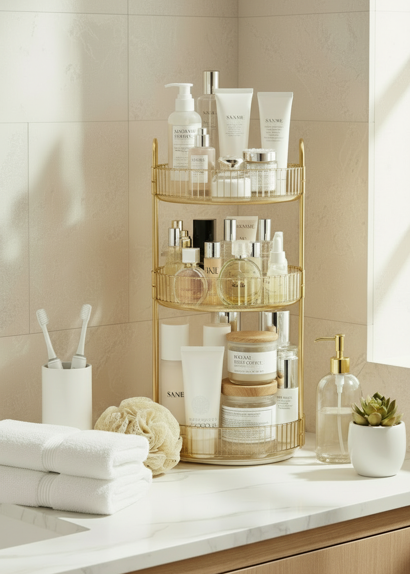 Three Tier Rotating Makeup Organiser - Amber