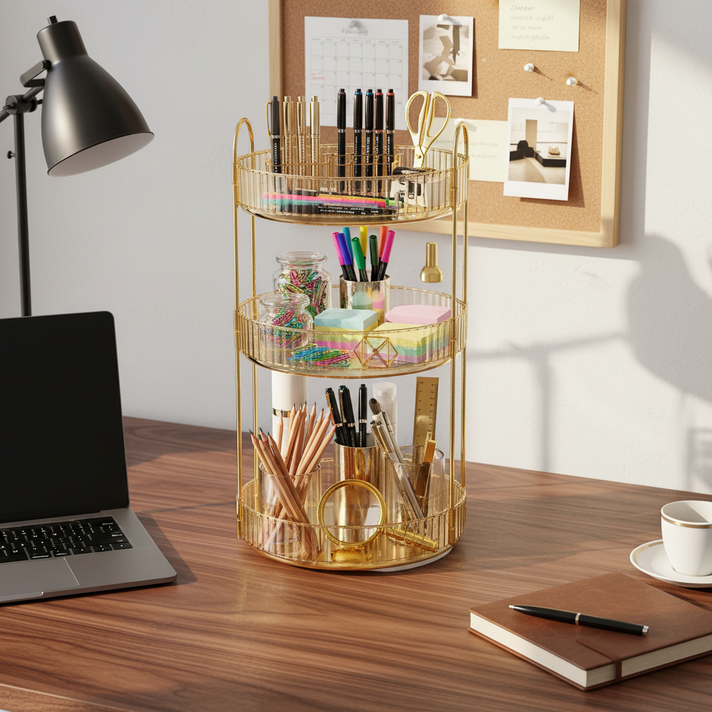 Three Tier Rotating Makeup Organiser - Amber