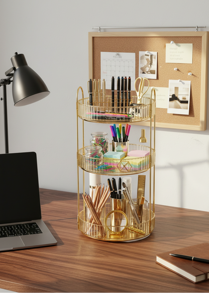 Three Tier Rotating Makeup Organiser - Amber