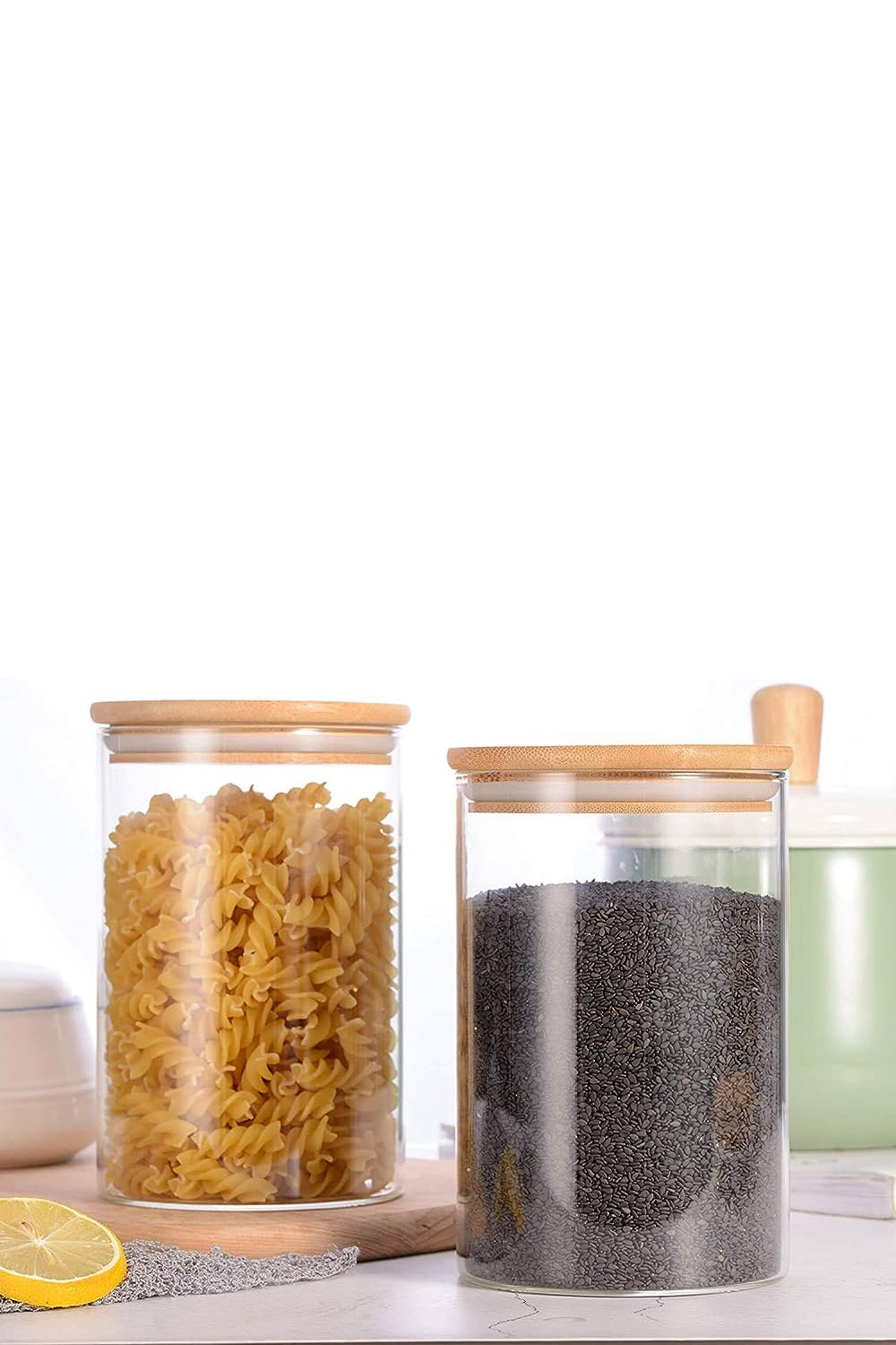 Glass Airtight Container With Wooden Lid - Medium (Set Of 2)