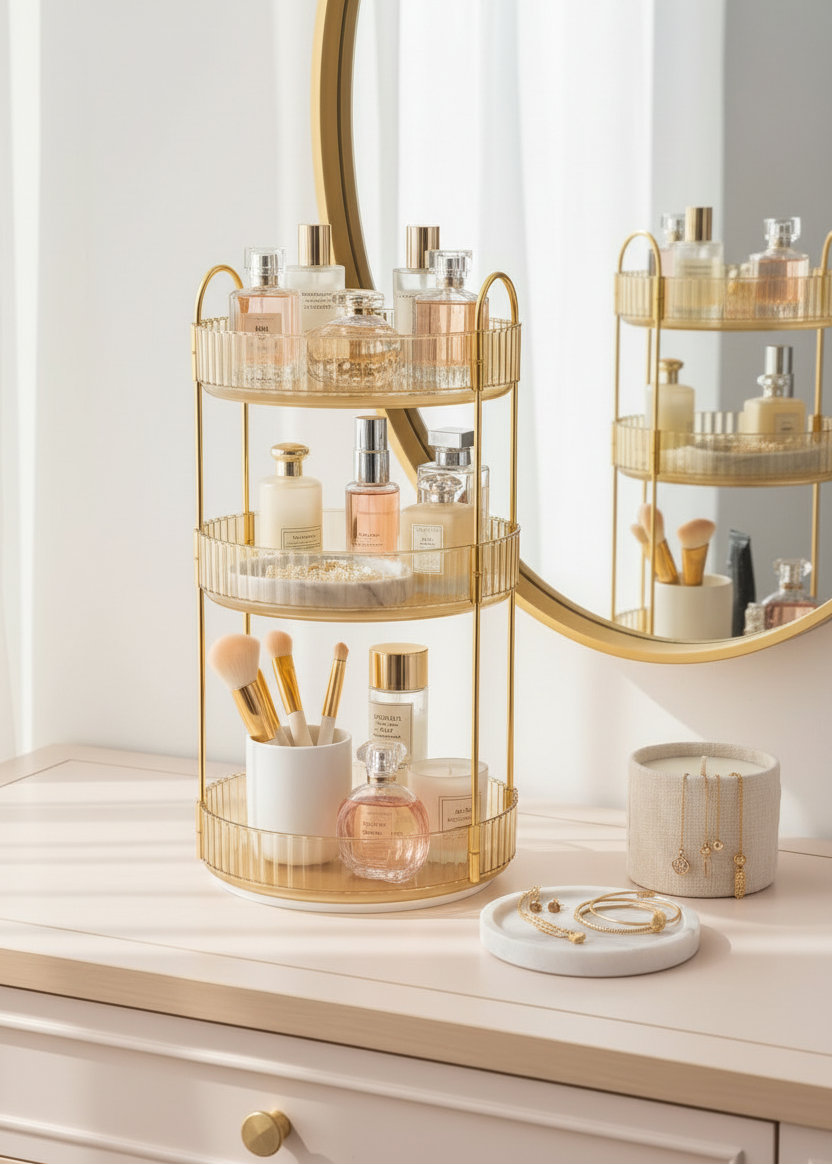 Three Tier Rotating Makeup Organiser - Amber
