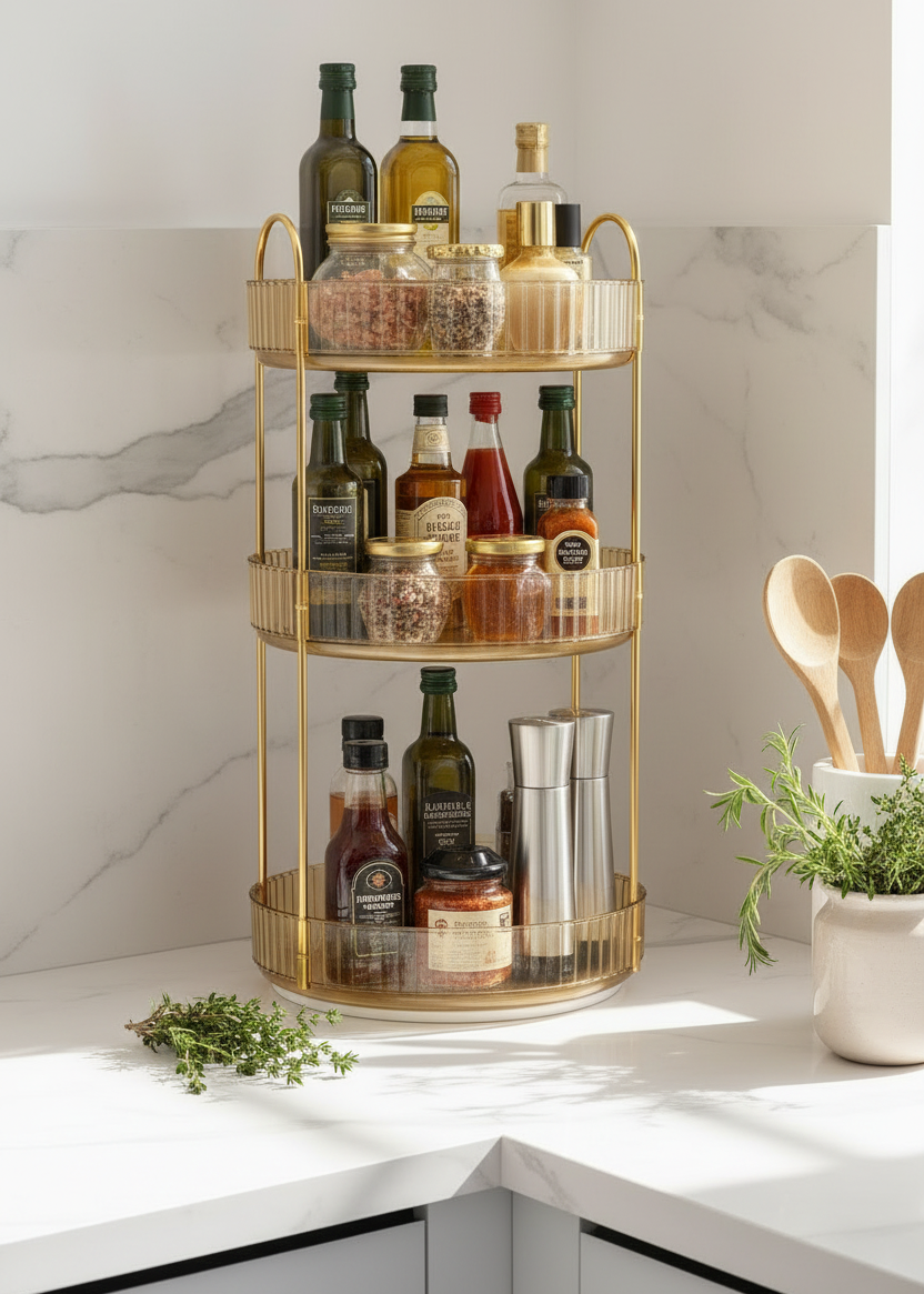 Three Tier Rotating Makeup Organiser - Amber