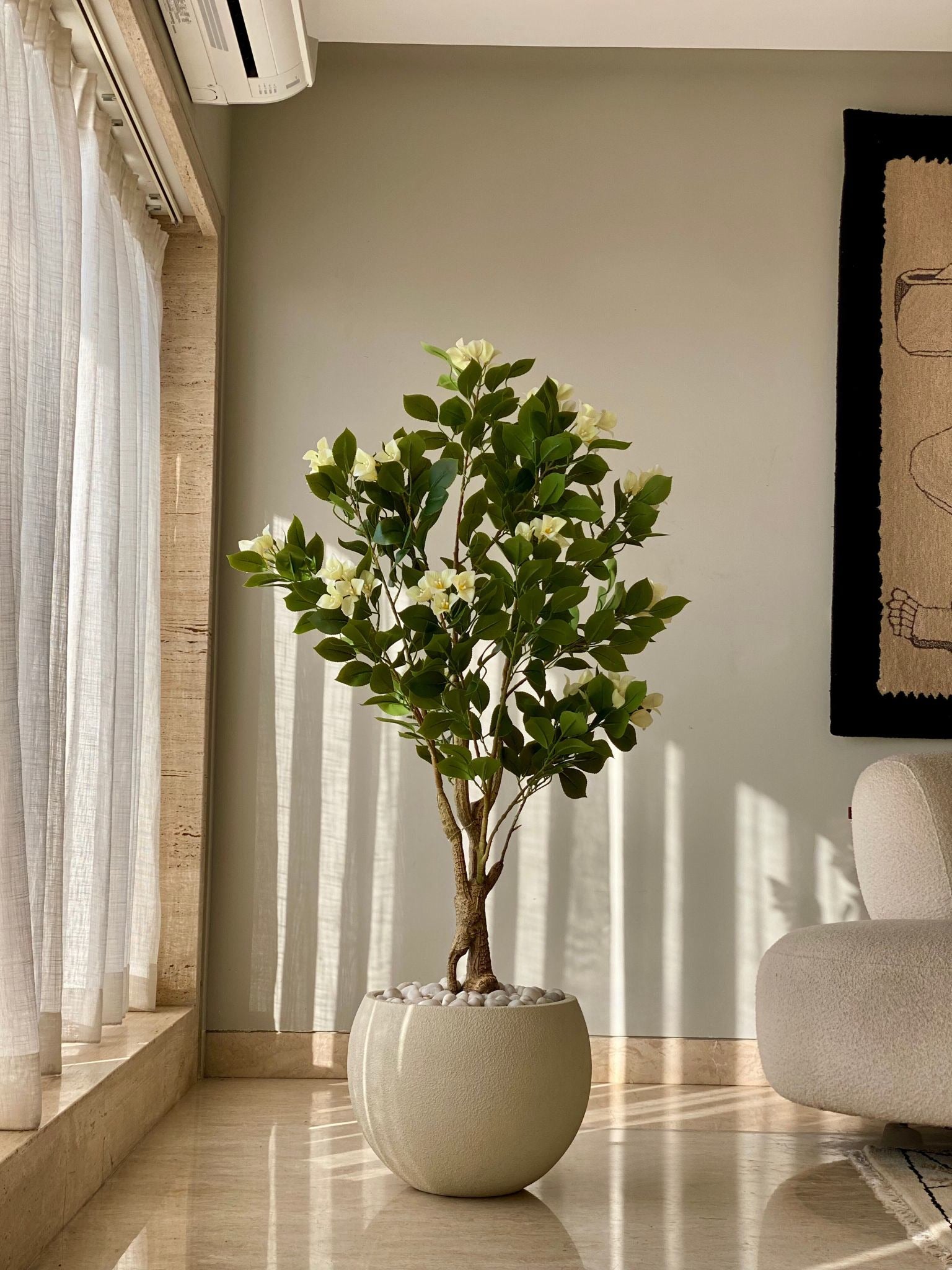 Artificial White Bloom Bougainvillea Plant - 4.5 Feet