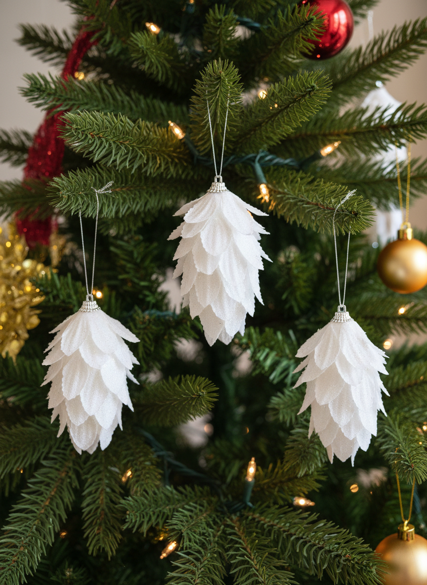 Christmas White Acorn - Set of 3