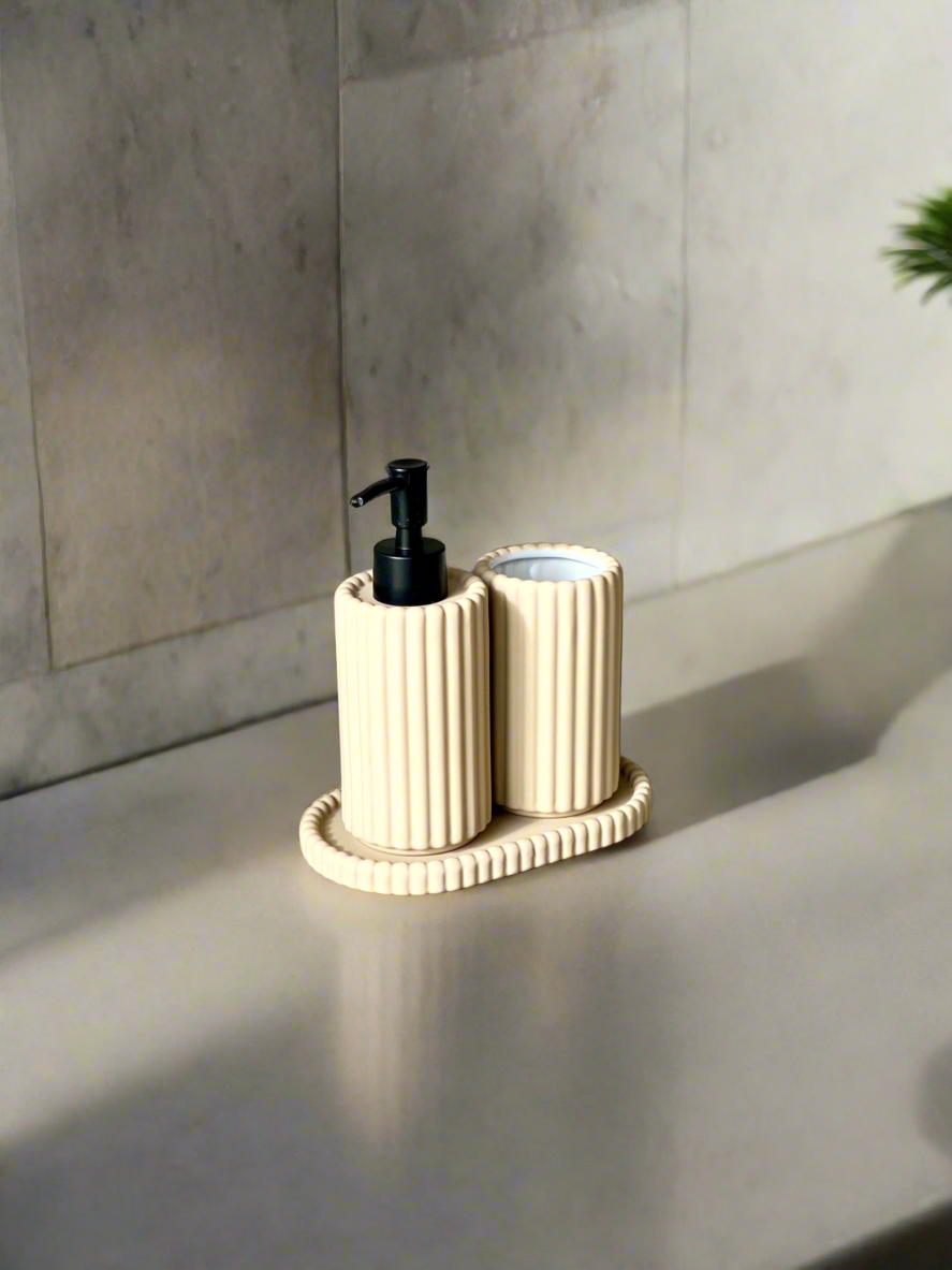 Ribbed Bathroom Set - Beige