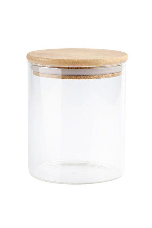 Glass Airtight Storage Container With Wooden Lid - Small (Set Of 2)