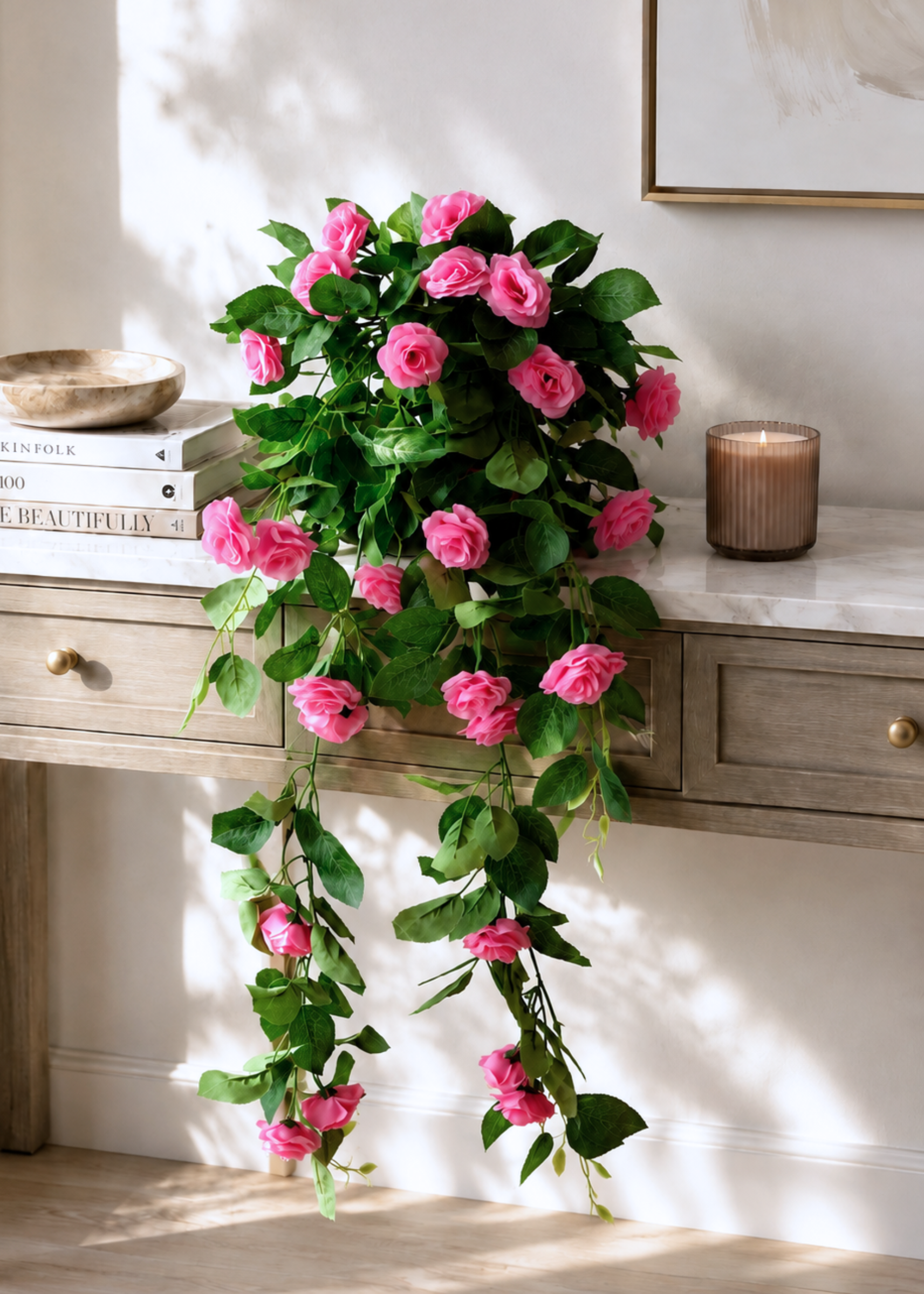 Artificial Trailing Rose Vine Plant - Pink