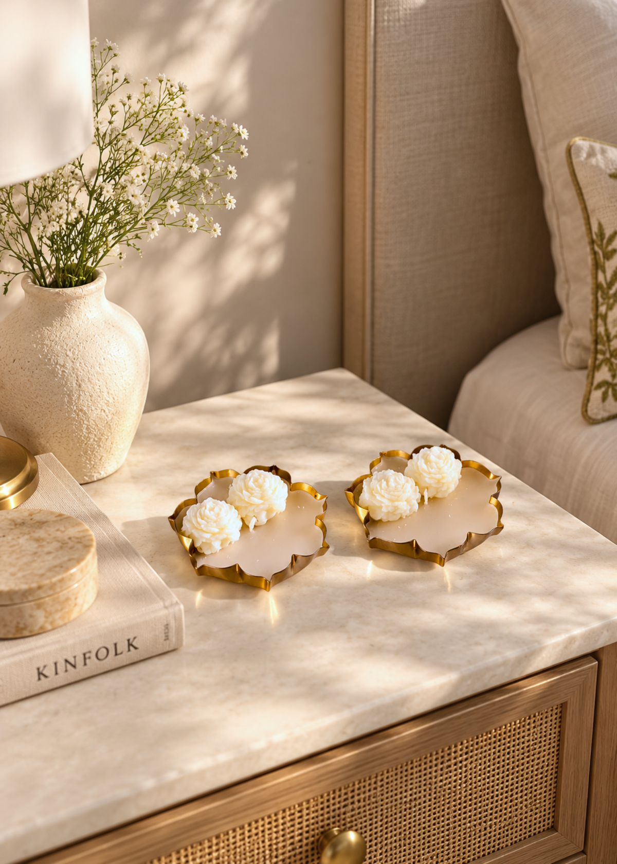 Ivory Bloom Gold Urli Candle Gift Set of 3