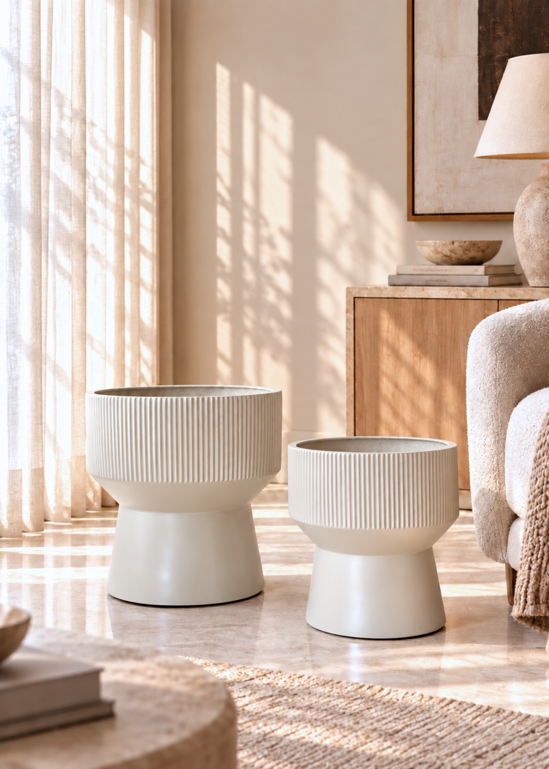Sora Ripple Planters - Beige