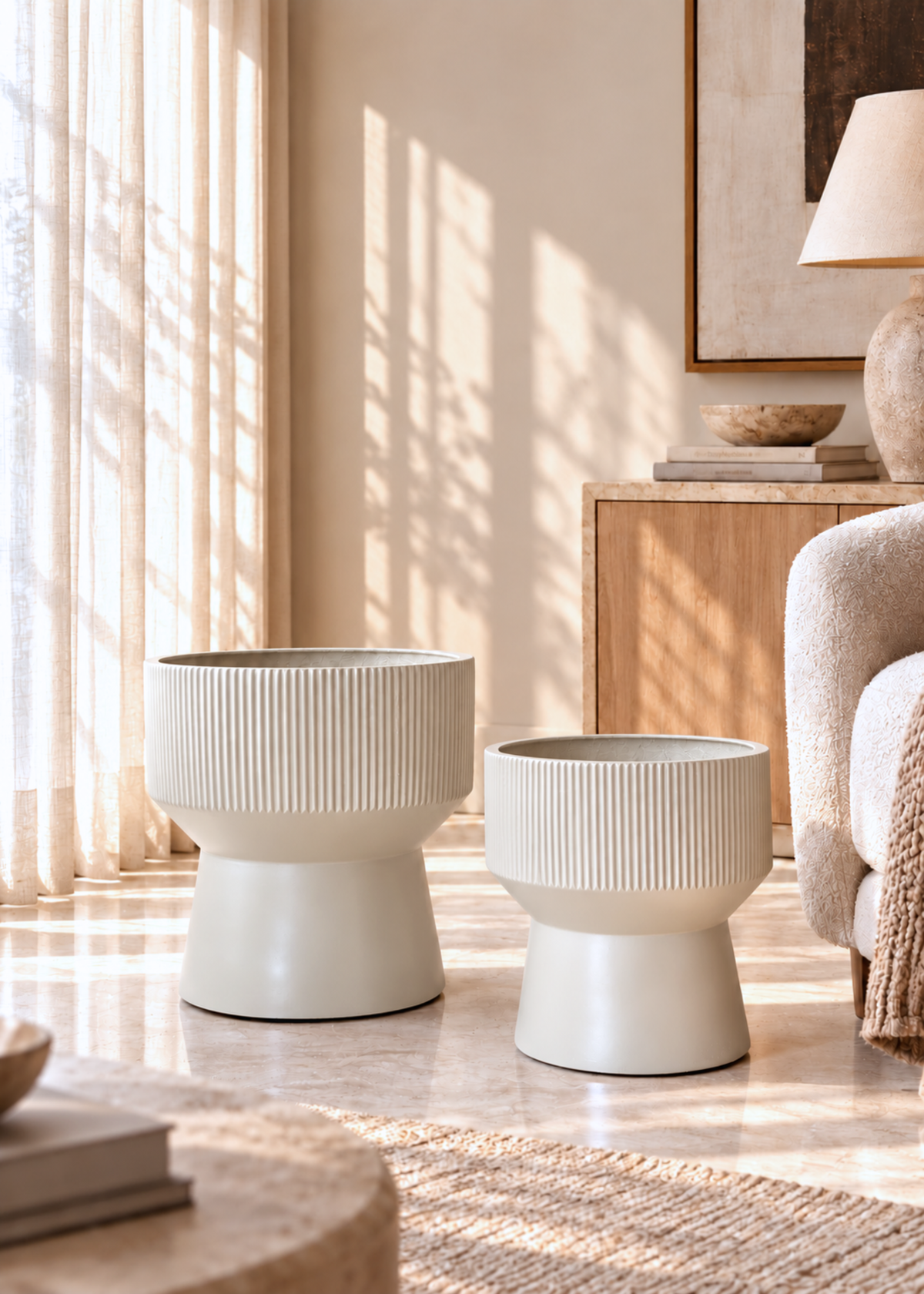 Sora Ripple Planters - Beige