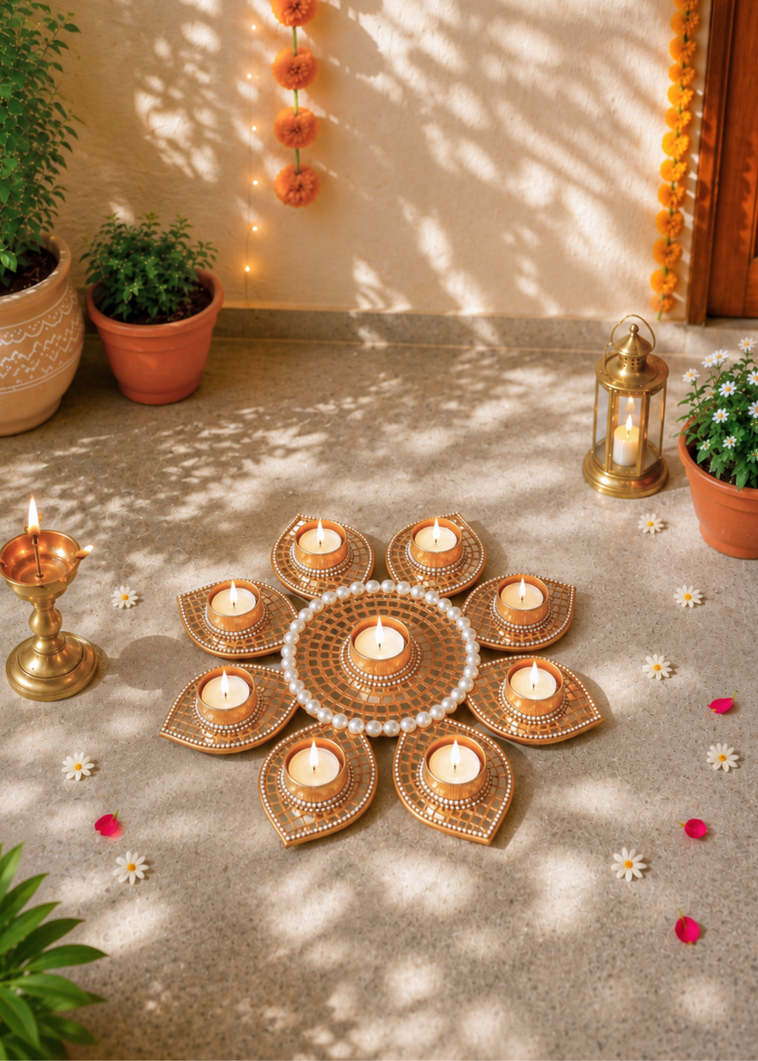 Festive Mirror Bloom Diya Rangoli