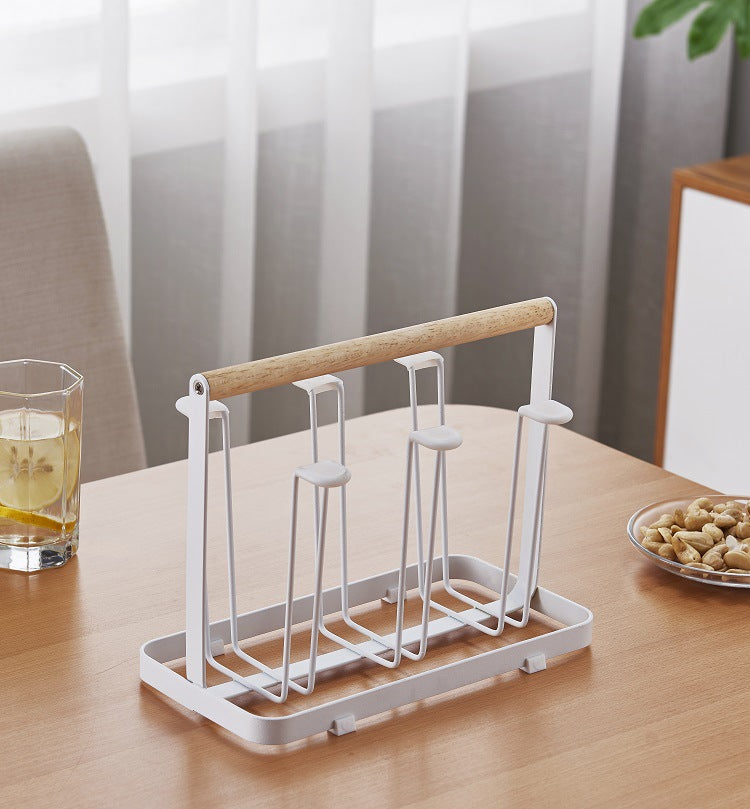 Wooden Handle Glass Holder - White