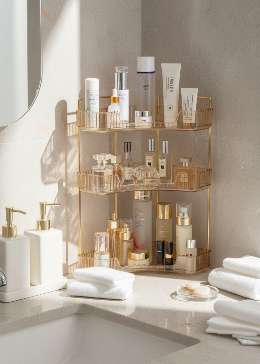 Three Tier Corner Cosmetic Storage Rack - Amber (Only For Mumbai)