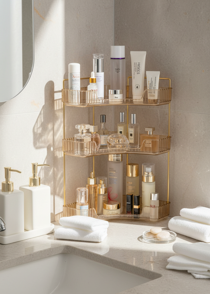 Three Tier Corner Cosmetic Storage Rack - Amber (Only For Mumbai)