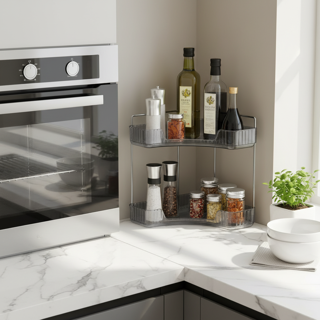 Two Tier Corner Cosmetic Storage Rack - Grey