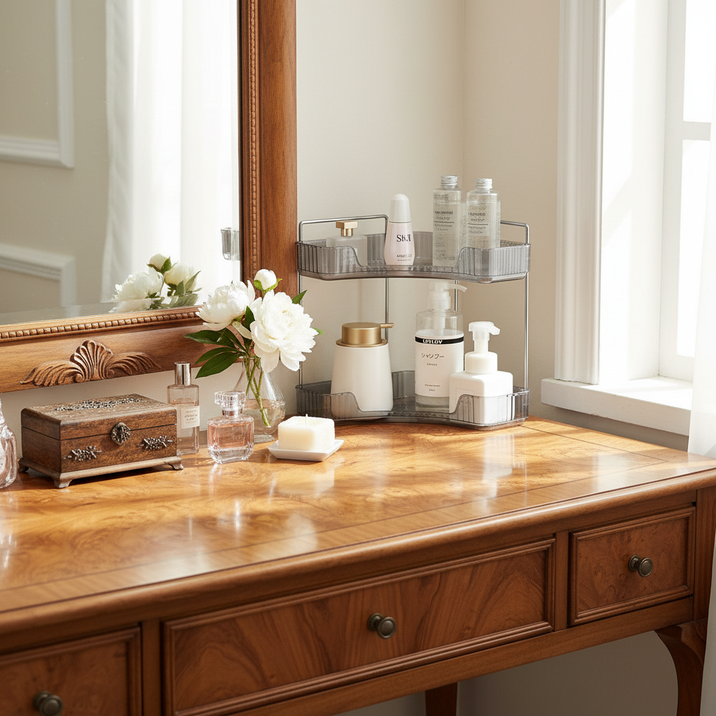 Two Tier Corner Cosmetic Storage Rack - Grey