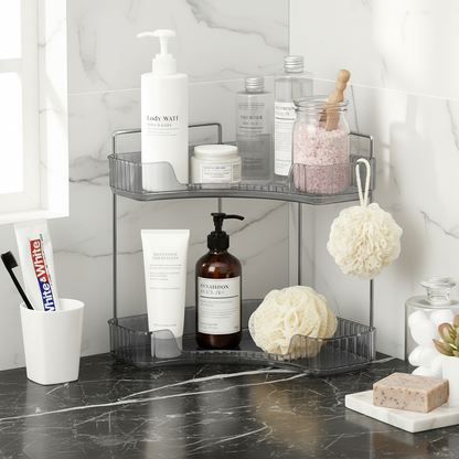 Two Tier Corner Cosmetic Storage Rack - Grey