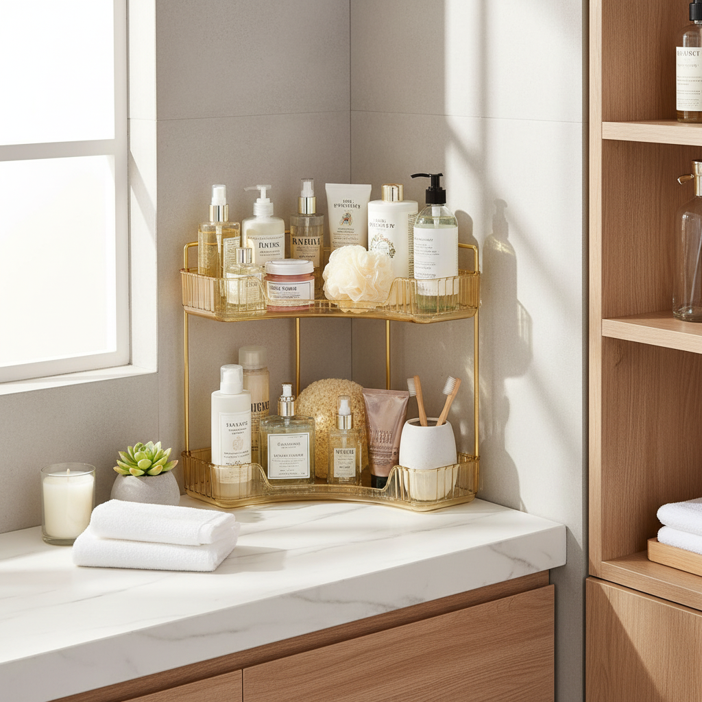 Two Tier Corner Cosmetic Storage Rack - Amber