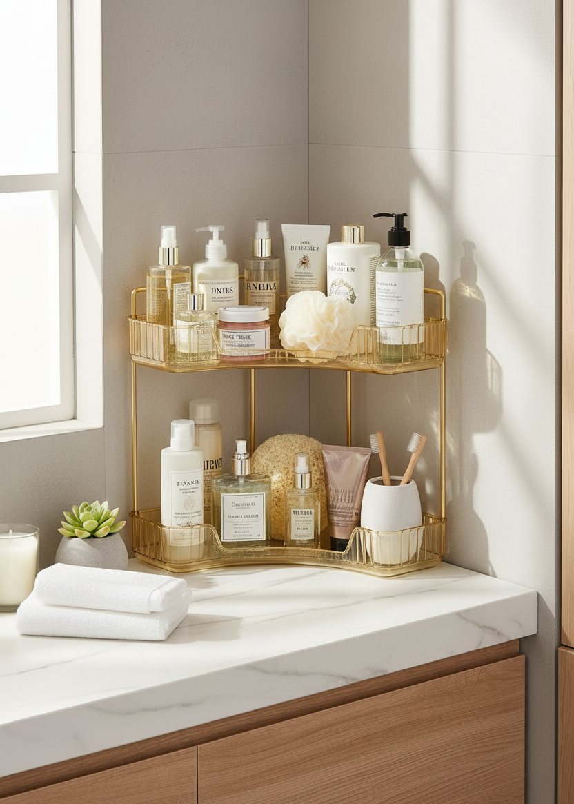 Two Tier Corner Cosmetic Storage Rack - Amber