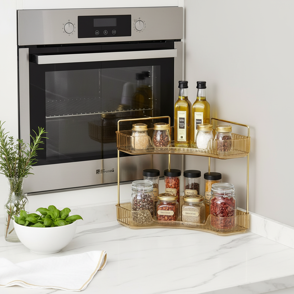 Two Tier Corner Cosmetic Storage Rack - Amber