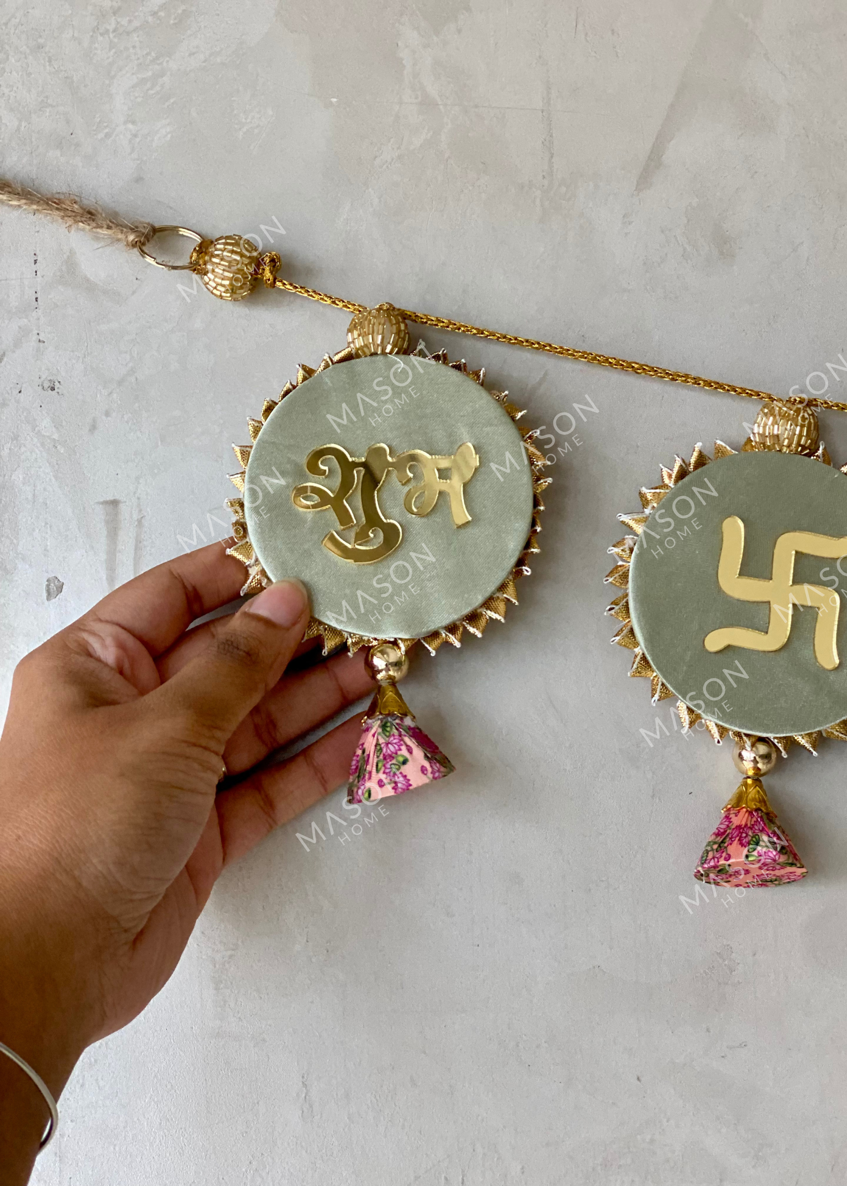 Festive Shubh Rang Reversible Toran - Green &amp; Pink