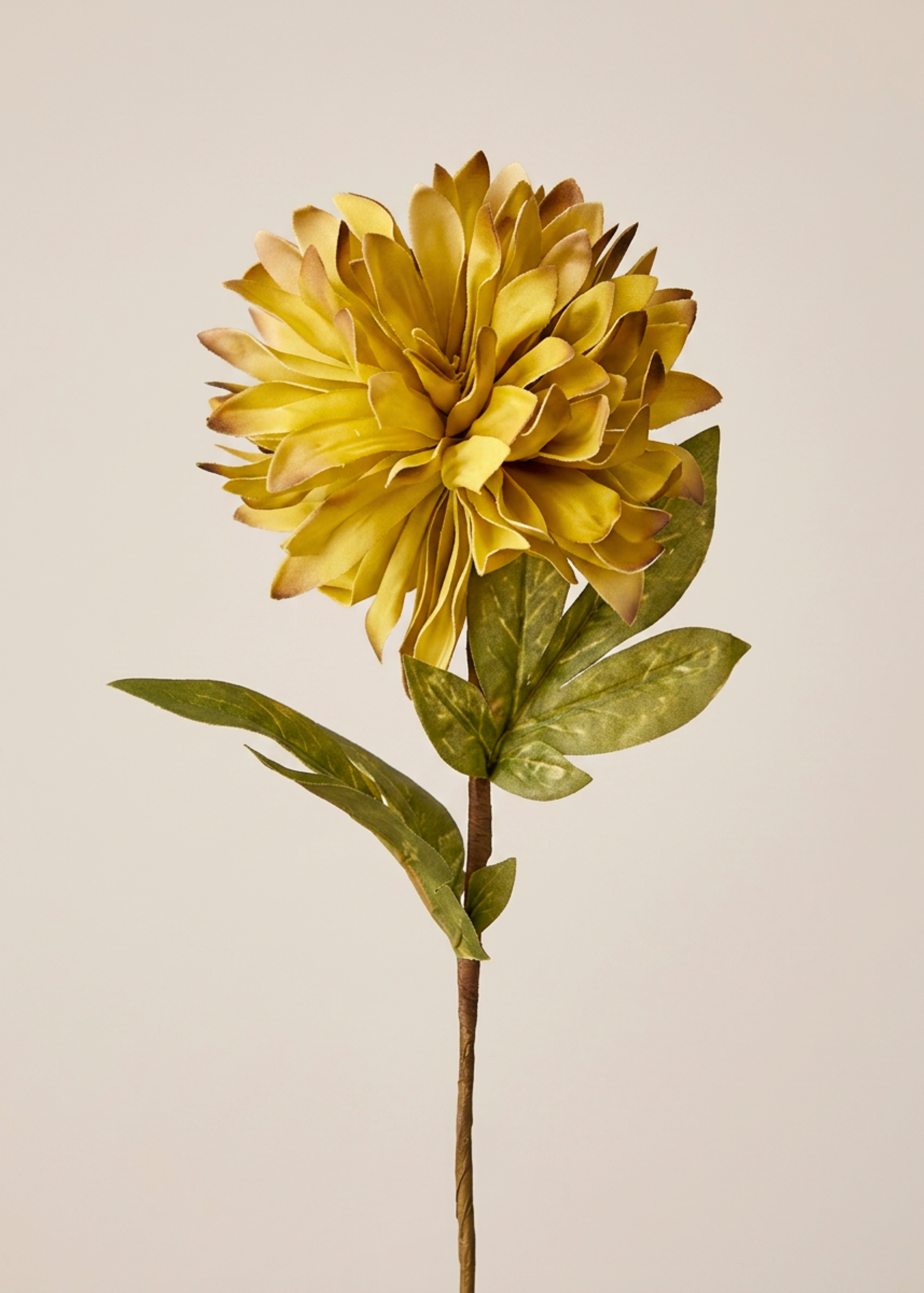 Artificial Dali Dahlia Flower Stem  - Yellow (One Stem)