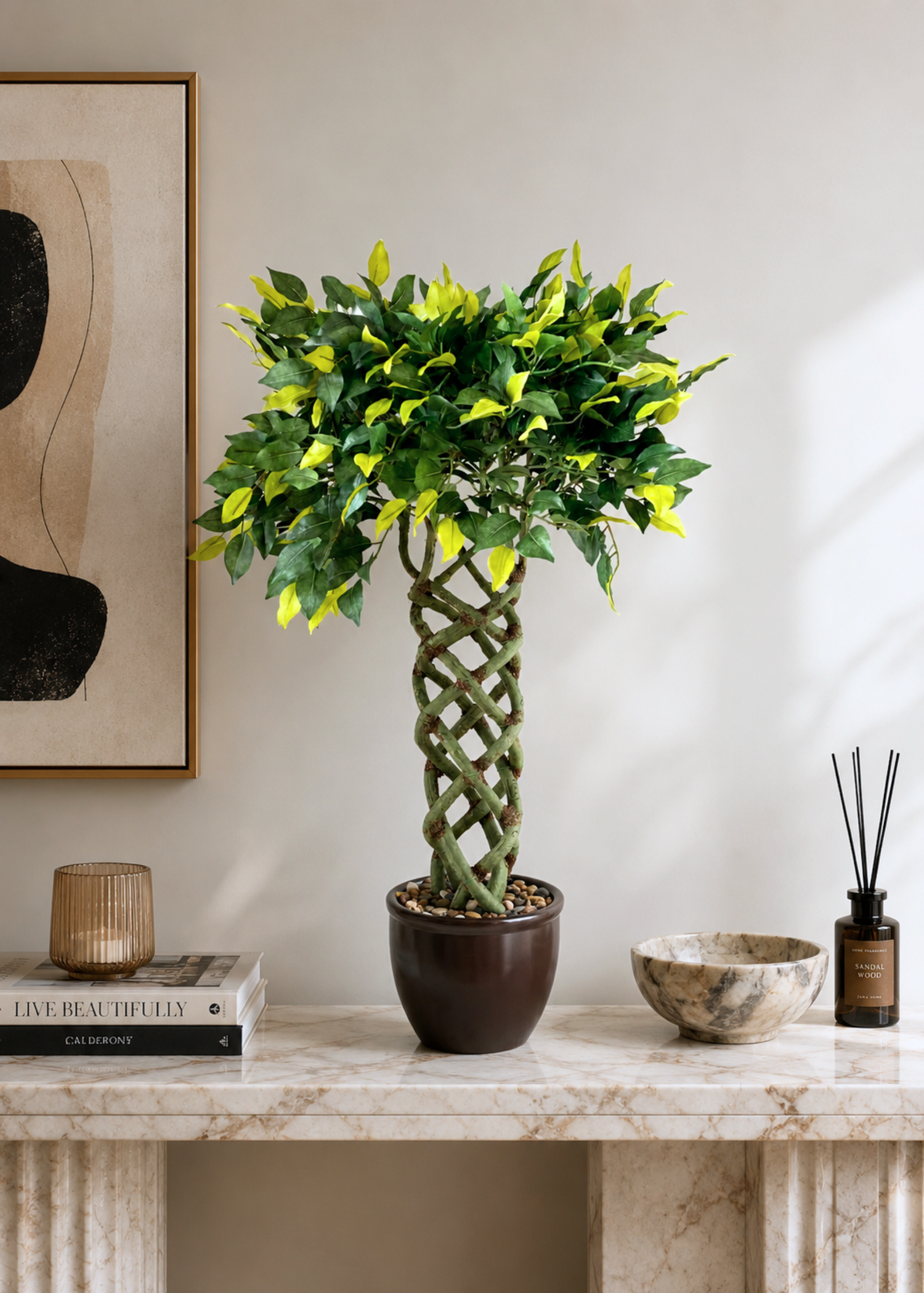 Artificial Braided Ficus Topiary Plant - 2.3 Feet