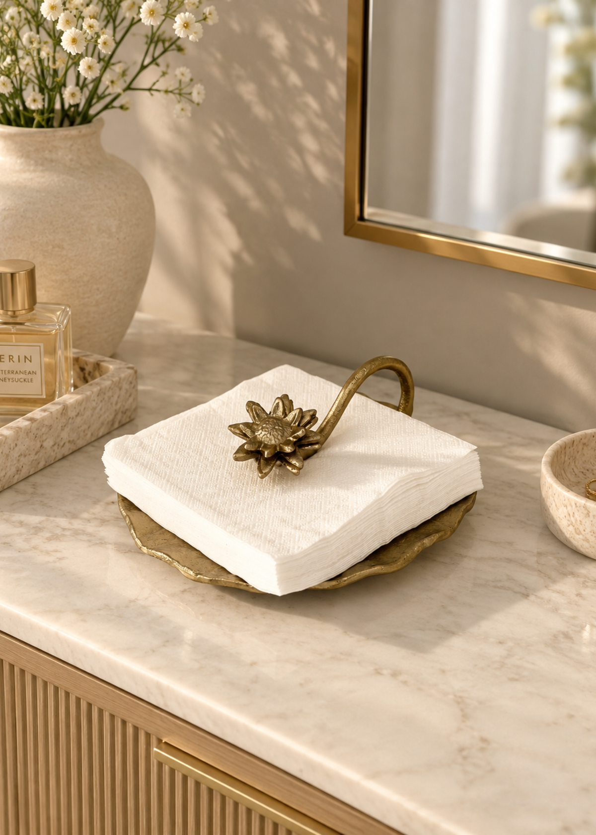Lotus Bloom Gold Tissue Holder