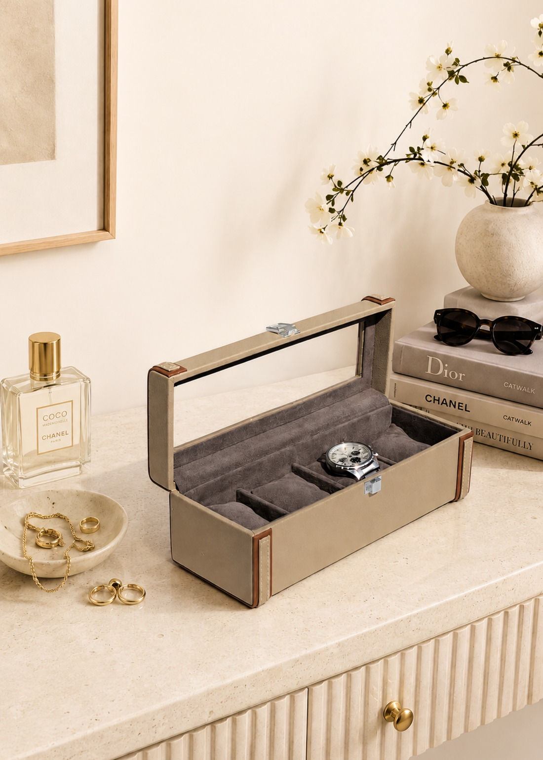 Naples Taupe Watch Box - 4 Slots