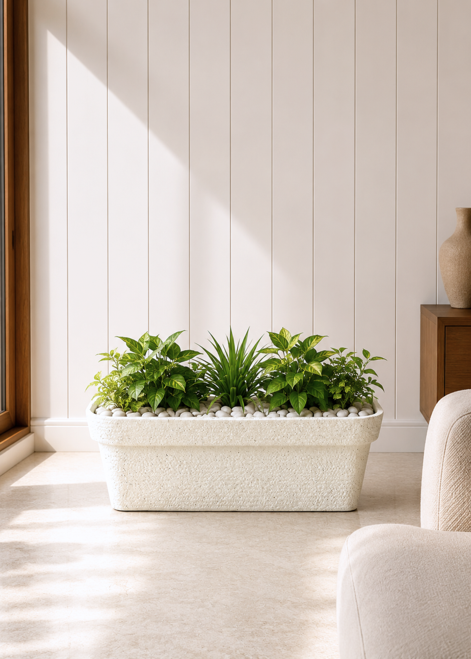Cavon Rectangle Planters - Ivory