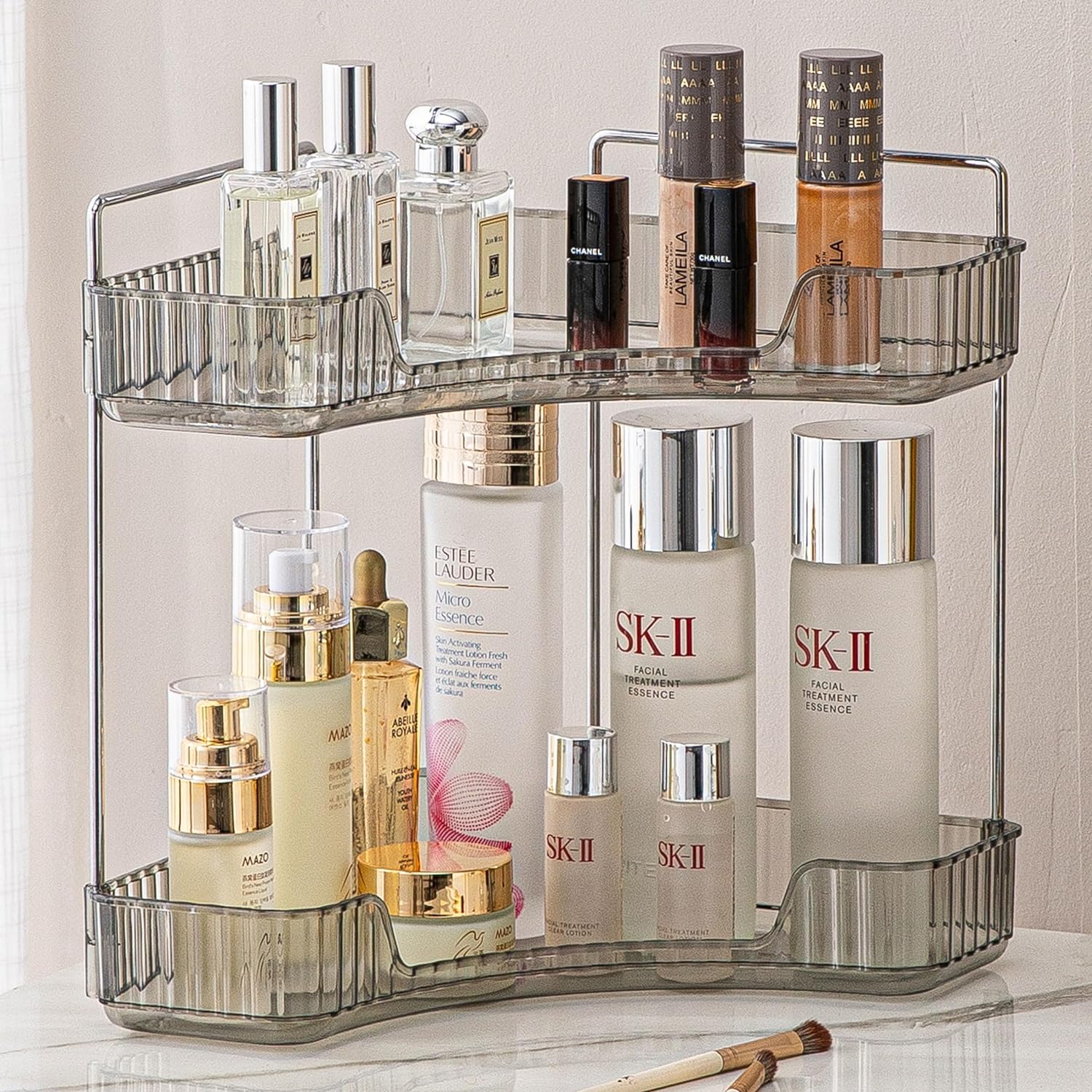 Two Tier Corner Cosmetic Storage Rack - Grey