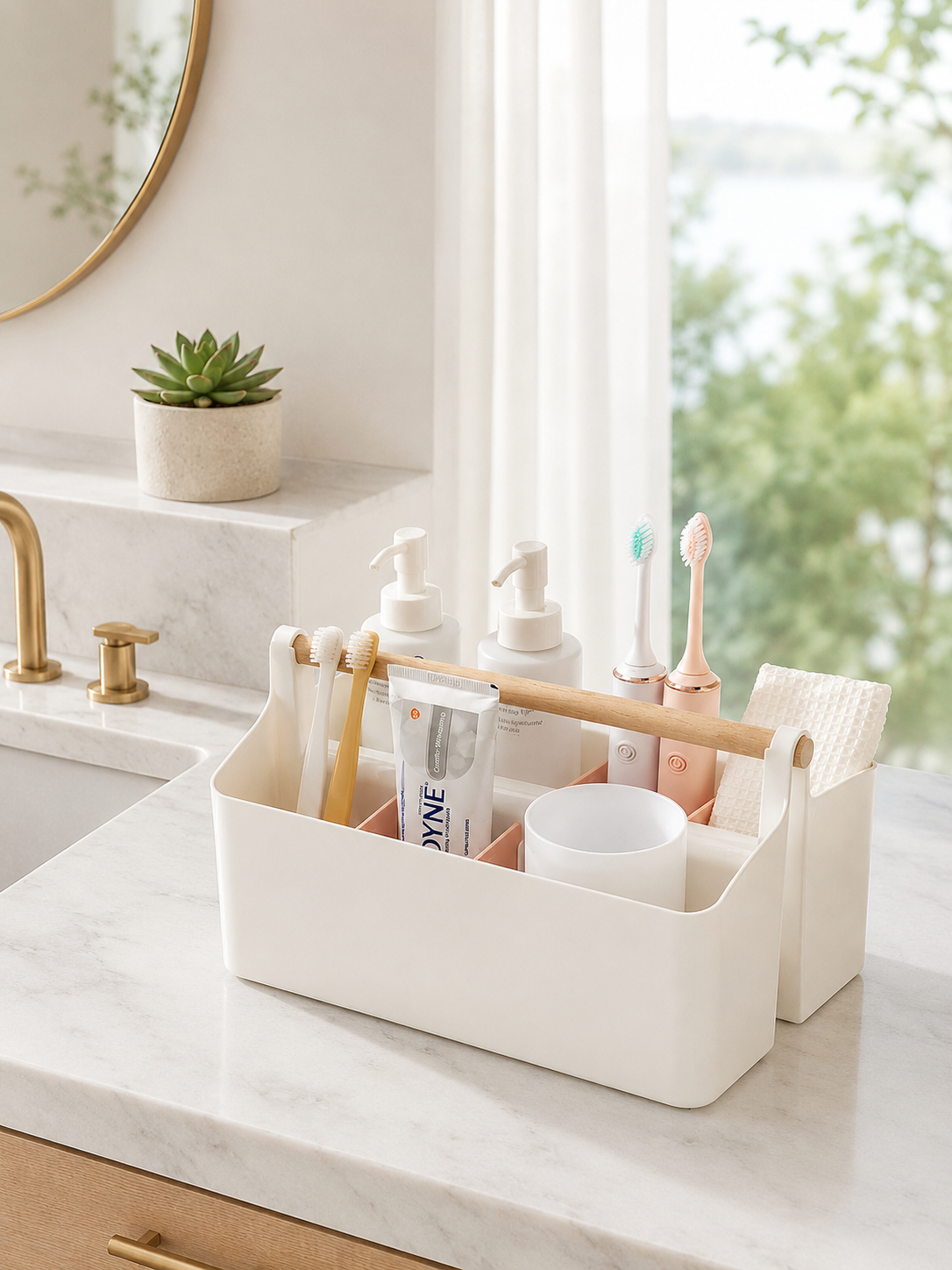 Storage Caddy with Adjustable Dividers - Pink