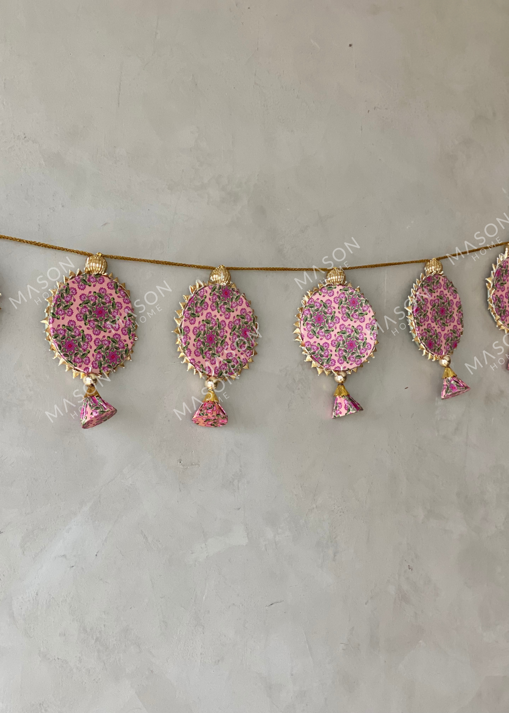 Festive Shubh Rang Reversible Toran - Green &amp; Pink