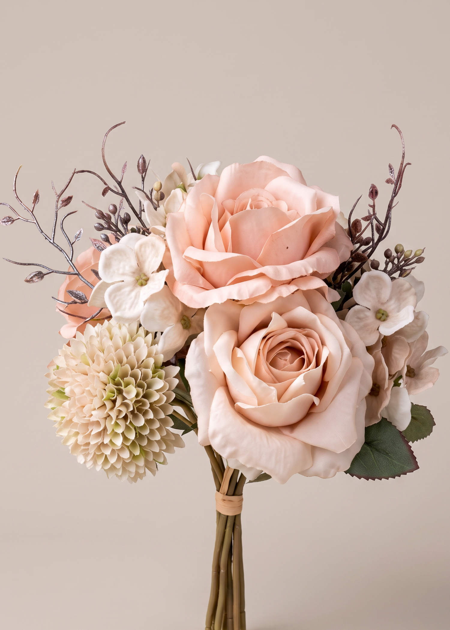 Artificial Peach Rose Bunch