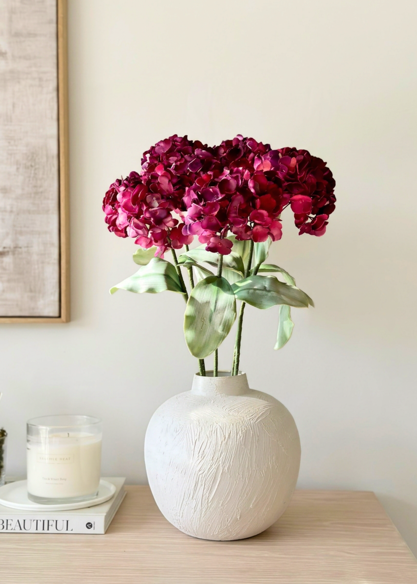 Artificial Hydrangea Flower Stem - Fuchsia Ombre (One Stem)