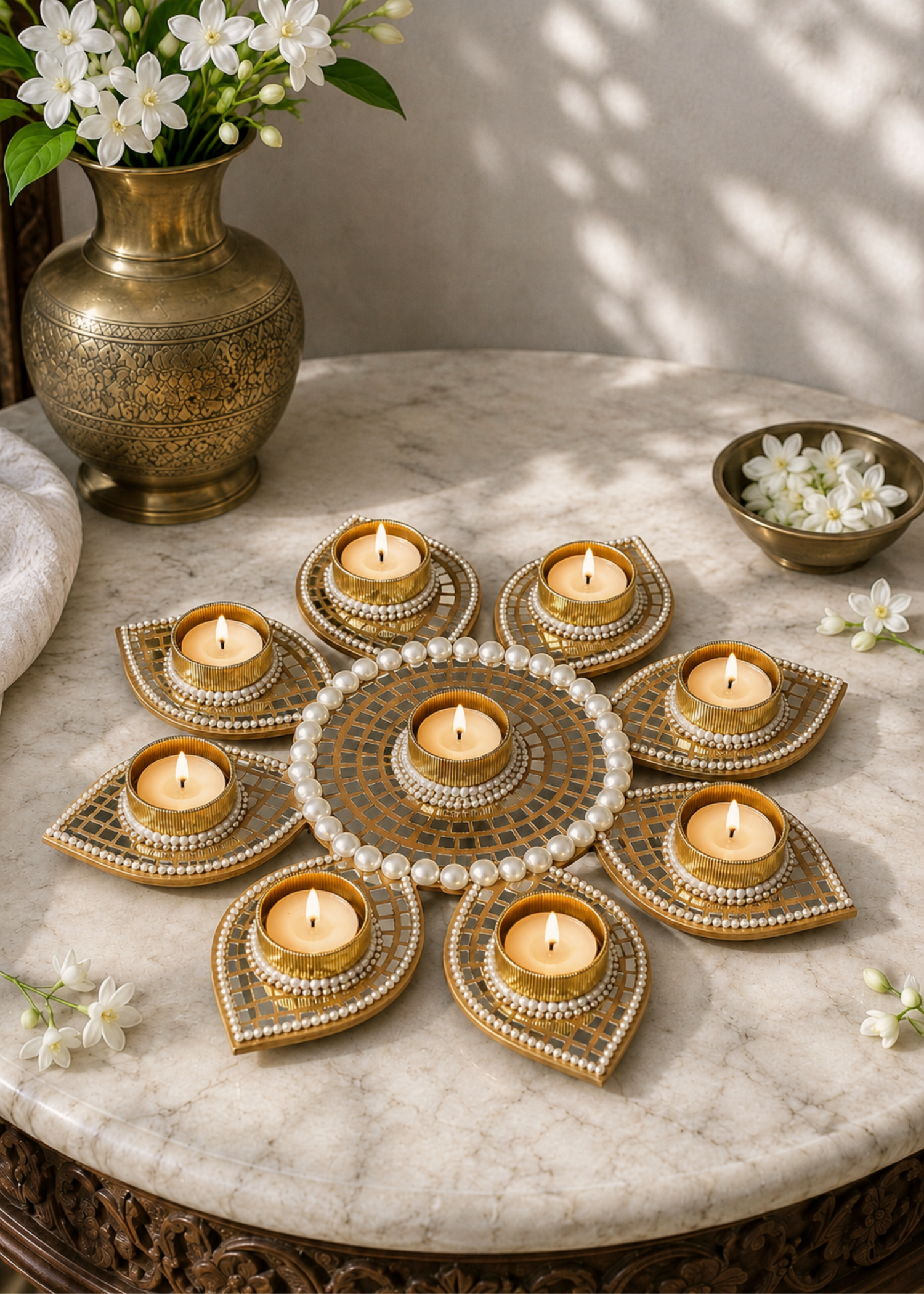 Festive Mirror Bloom Diya Rangoli