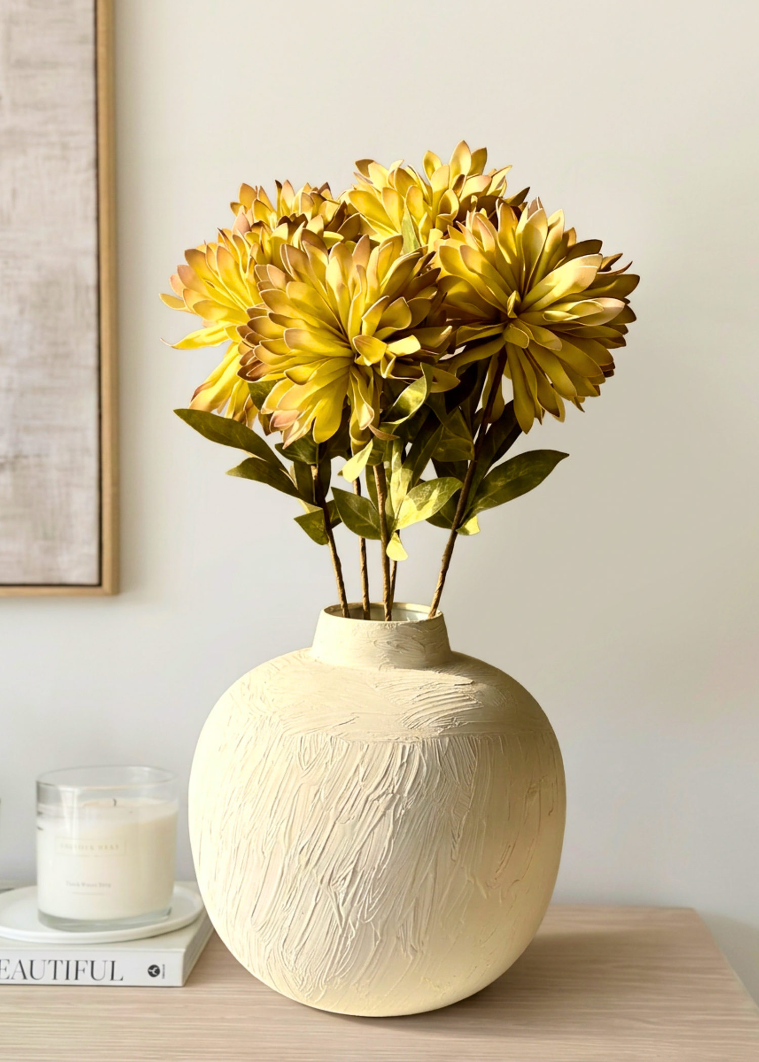 Artificial Dali Dahlia Flower Stem  - Yellow (One Stem)
