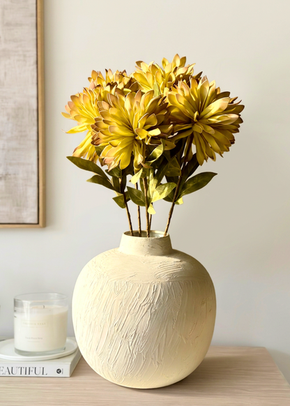 Artificial Dali Dahlia Flower Stem  - Yellow (One Stem)