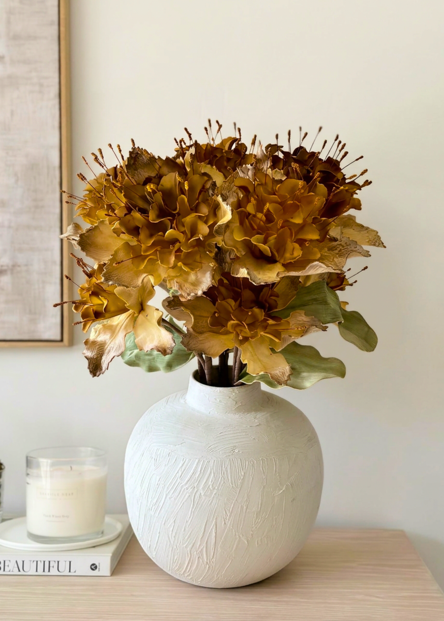 Artificial Rose Bay Flower Stem - Amber Ombre (One Stem)