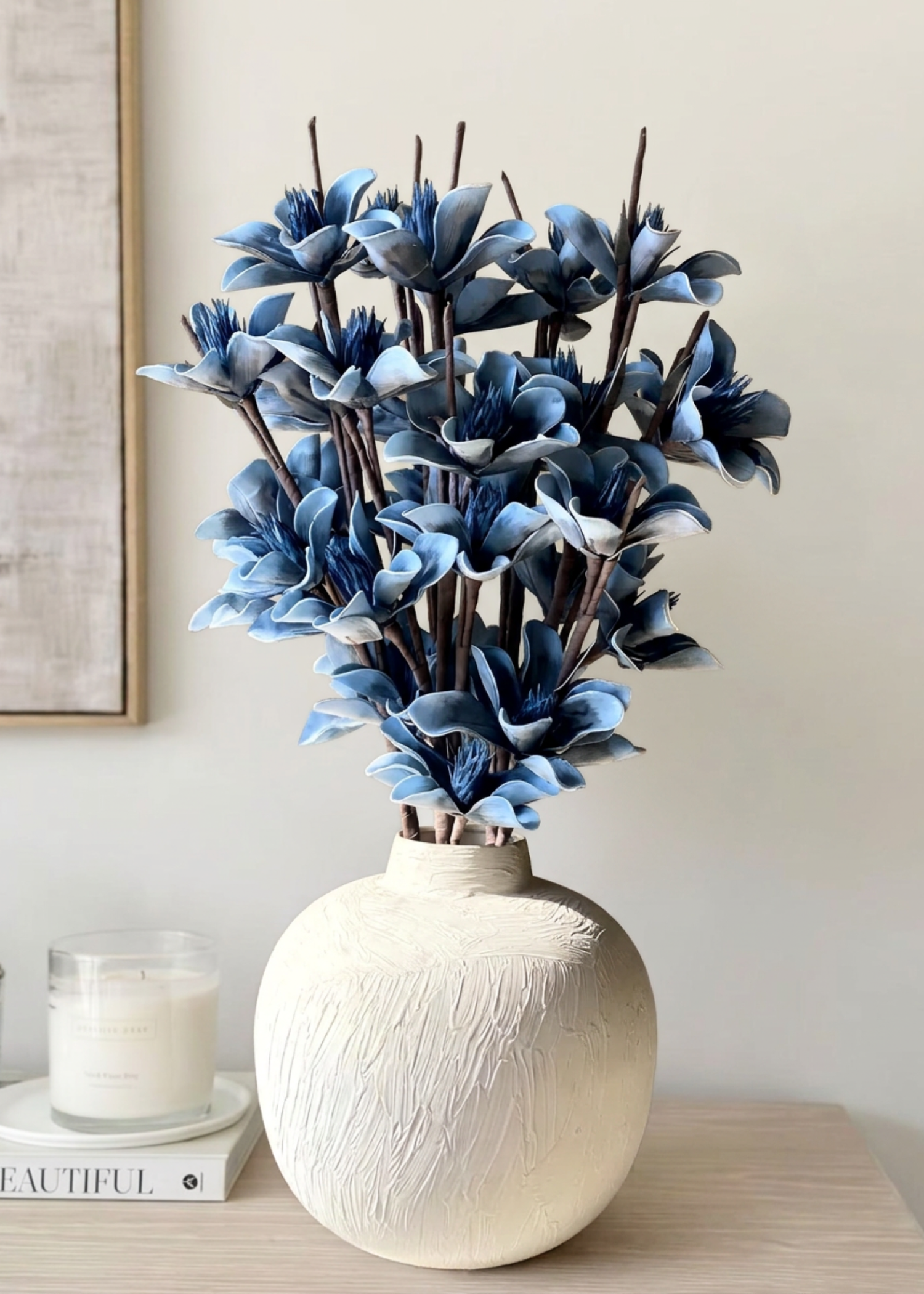 Artificial Lily Magnolia Flower Stem - Blue Ombre (One Stem)